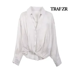 TRAF ZR White Blouse 2024 Woman Vintage Luxury Chic Blouses for Lady Stylish Poplin Female Shirt Elegant Women's Long Sleeve Top