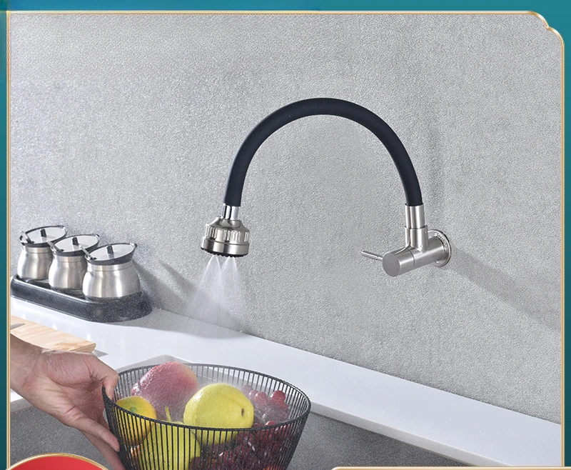 Bathroom Accessories Wall Mounted Stainless Steel Kitchen Sink Embedded Single Cooling Multifunctional Faucet