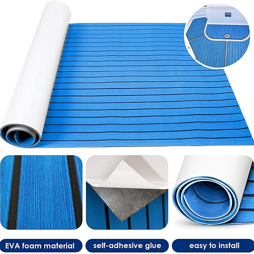 Tapis de sol en teck en mousse OligFoam, faux plancher marin, accessoires de terrasse de bateau, bleu marin, 450x2400mm