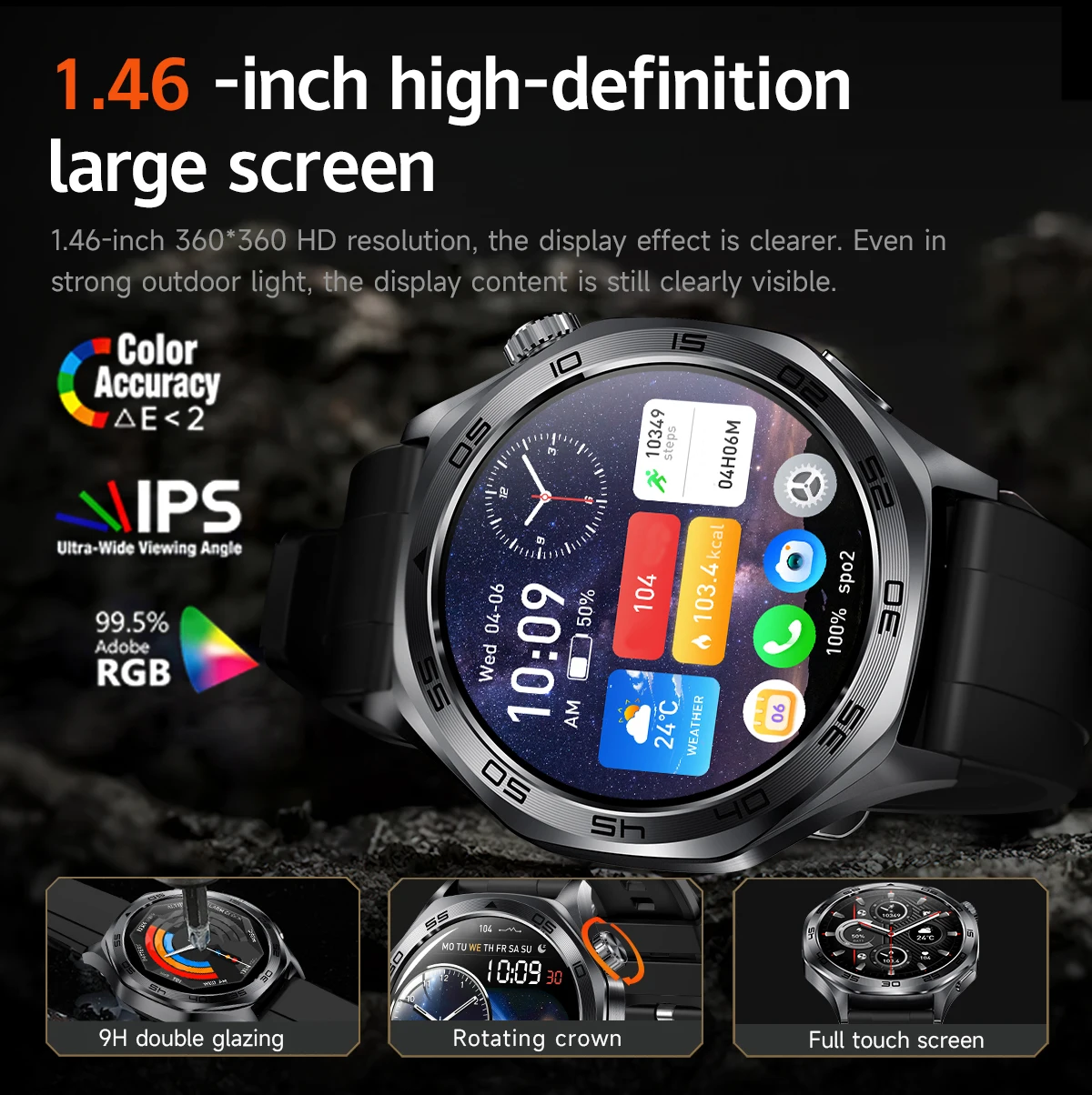 New Men's Smart Watch 400mAh 1.46 inch HD Screen Wireless Call Voice assistant 120+ Sports Modes IPX8 Waterproof Outdoor Watch