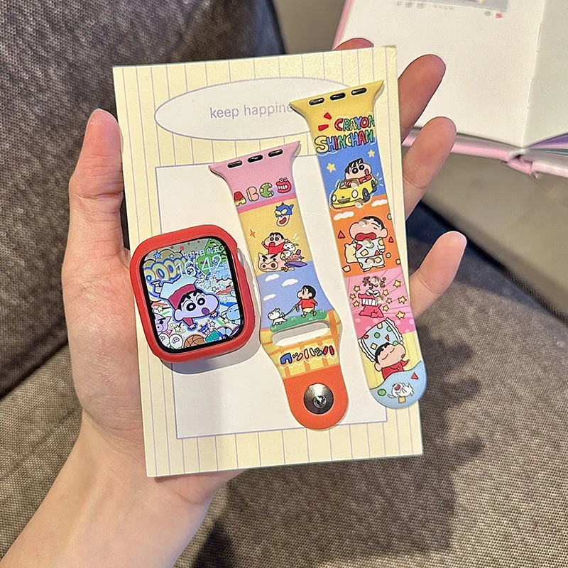 Милый силиконовый ремешок Kawaii Crayon Shin Chan для Apple Watch Ultra 11 9 6 3, сменный ремешок с мультяшным дизайном для IWatch Series, подарок
