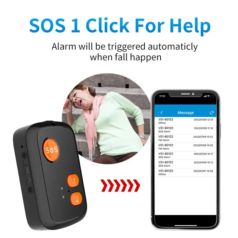 4G GPS Locating Pendant SOS Two-Way Call Tracking Device Elderly Auto Fall Alarm Fence Emergency Alarm for Old People Children