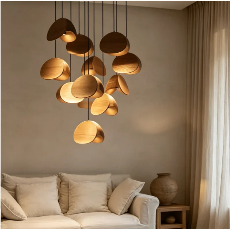 Shell Massivholz Pendelleuchte LED kleine Spotlampe für Wohnzimmer Büro Villa Kunst japanische Raumdekoration Vintage Kombinationslampe