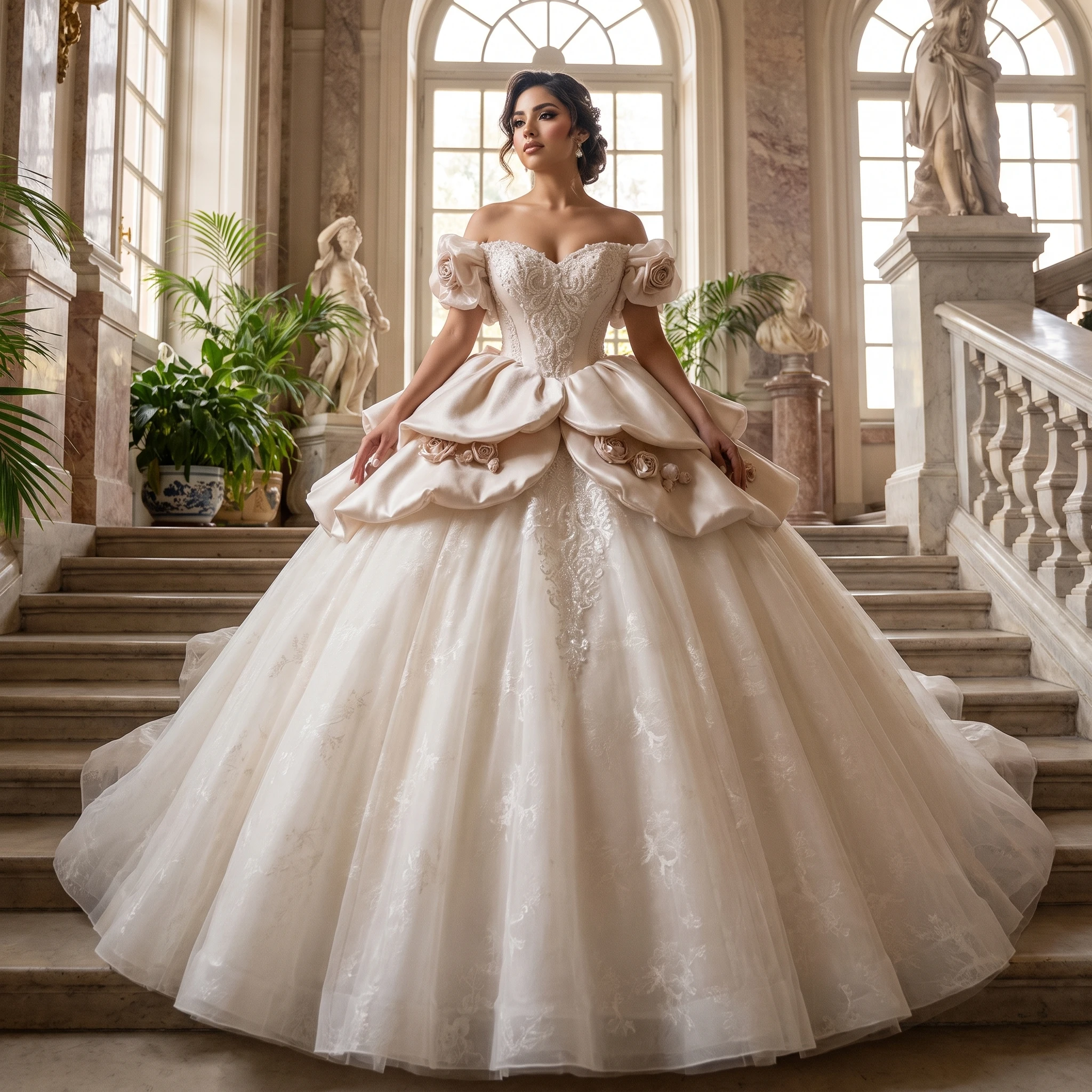 Sexy Ball Gown Modern Minimalist Wedding Dresses Customized Scoop Pearls Cap Sleeve Ruffles Bridal Vestido De Noiva JFH18