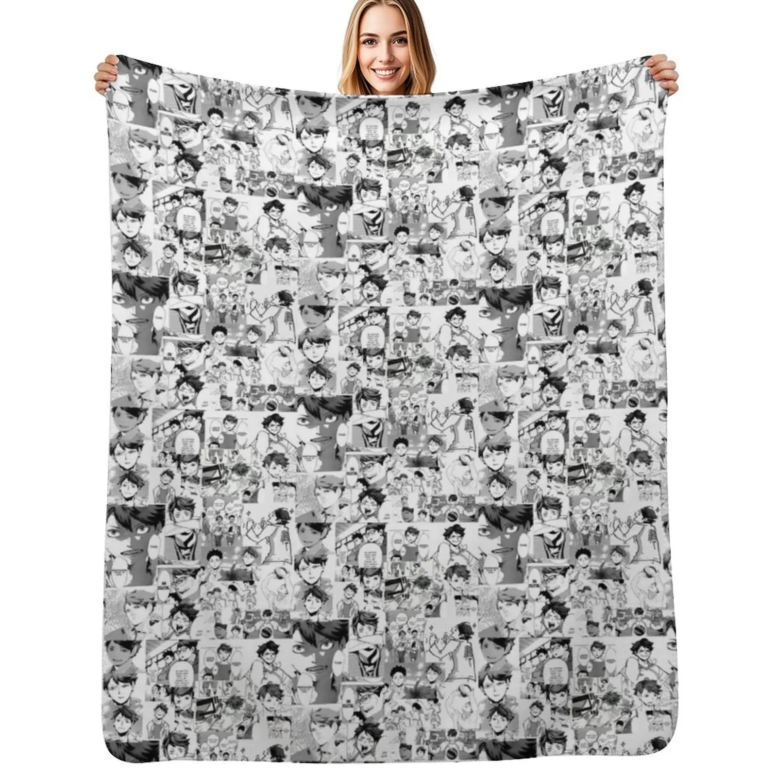 

Oikawa manga collage Throw Blanket wednesday Personalized Gift manga sofa bed Blankets