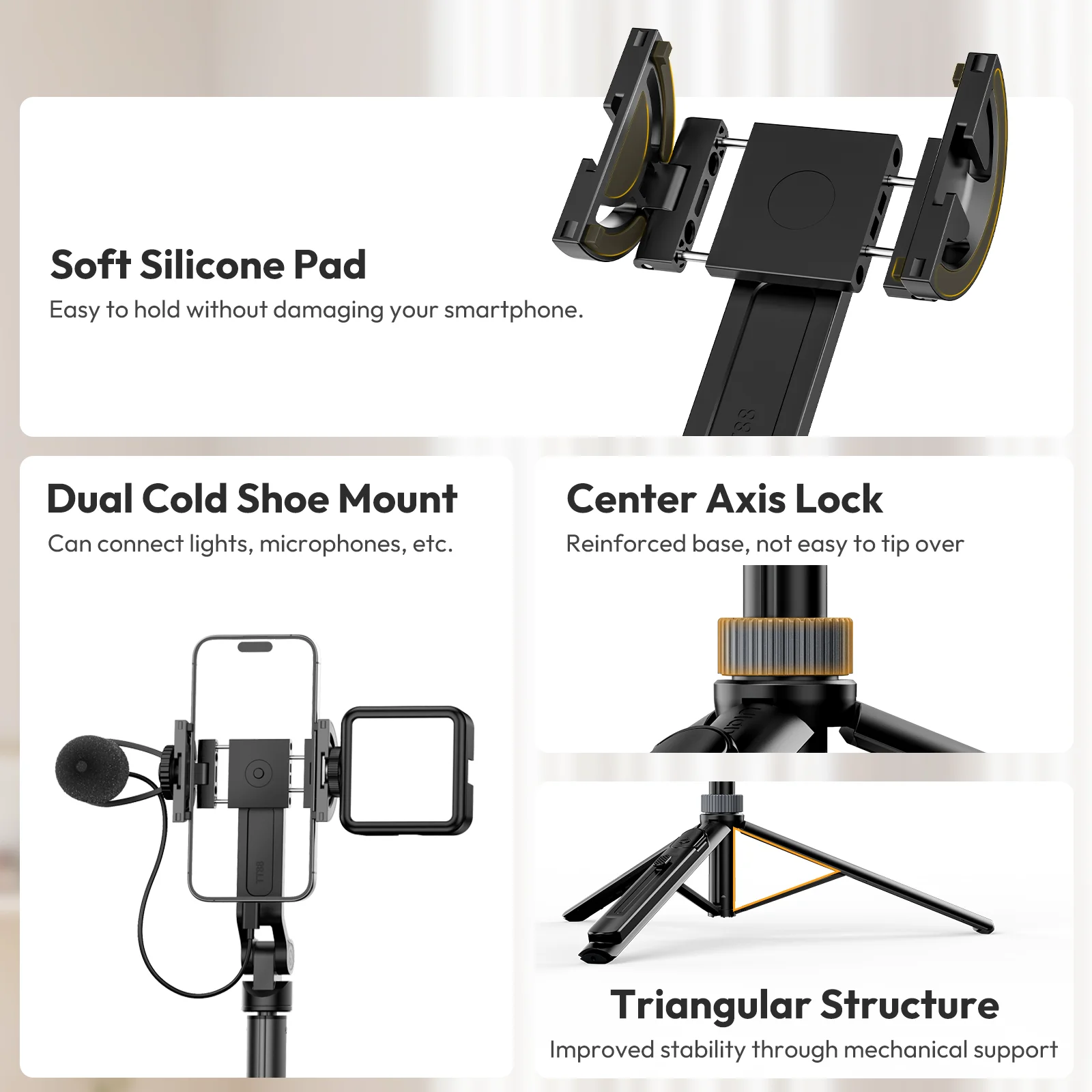 Ulanzi TT88 سطح المكتب العلوي قوس السرعوف ترايبود لنظام أندرويد أبل آيفون 16 15 Smatphone مع المشبك المغناطيسي حذاء بارد مزدوج