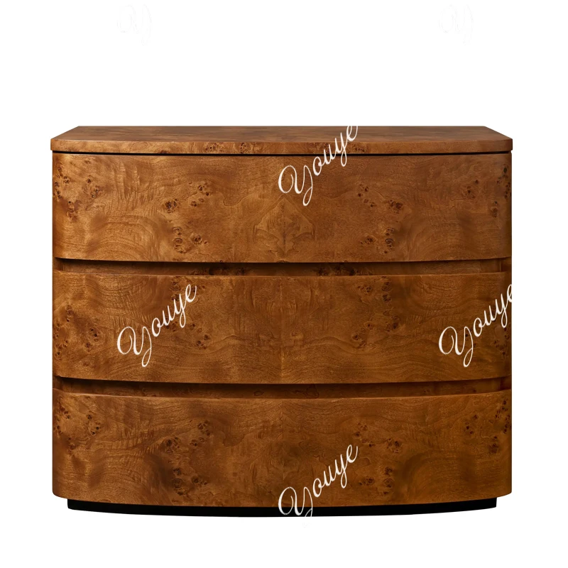 ตู้ข้างเตียงไม้เนื้อแข็งสไตล์อเมริกันยุคกลาง ลายเปลือกไม้ ตู้เก็บของในห้องนอน ตู้ลิ้นชักเก็บของสำหรับอพาร์ทเมนต์ขนาดเล็ก