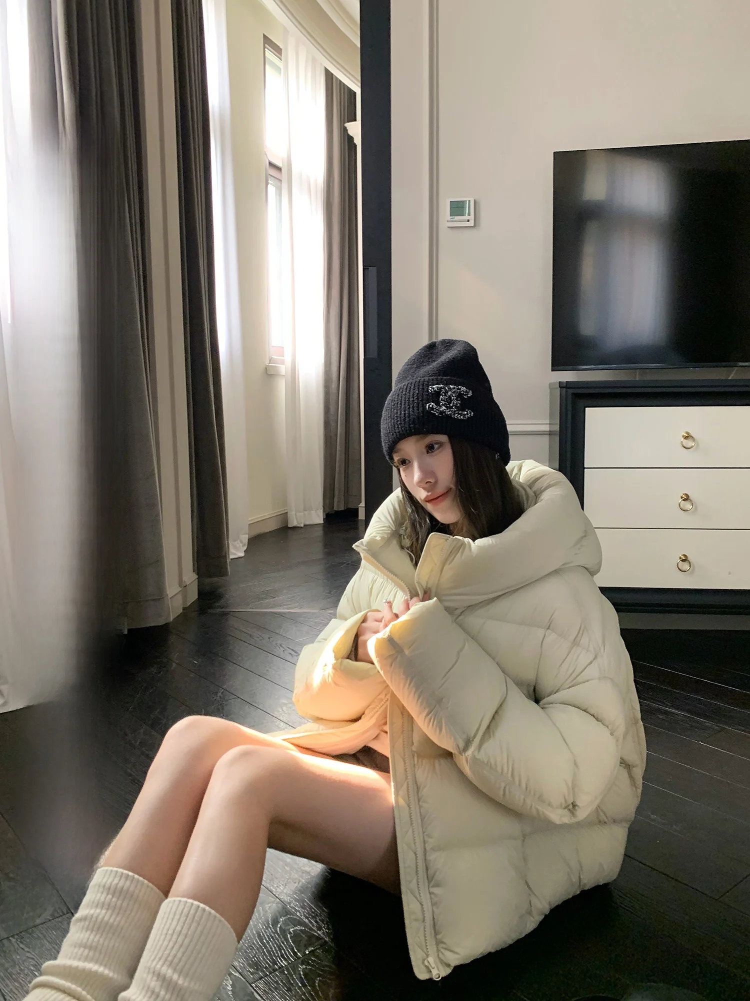 

Hhi Winter Special 90 White Du down Hooded Puffer Jaet Women's Thiened Bread Sle Coat Casual Loose Fit Warmth