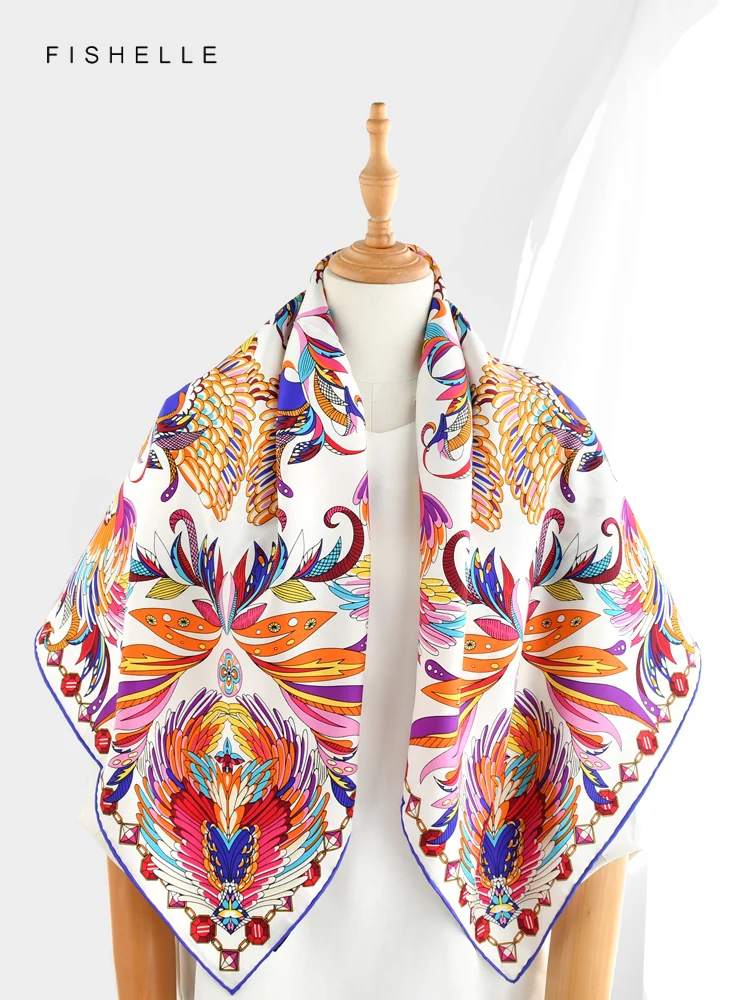 New Colorful Swan Printed Natural Silk Twill Square Scarf Women\'s Spring Autumn Real Silk Scarves Ladies Shawl Adult Luxury Gift