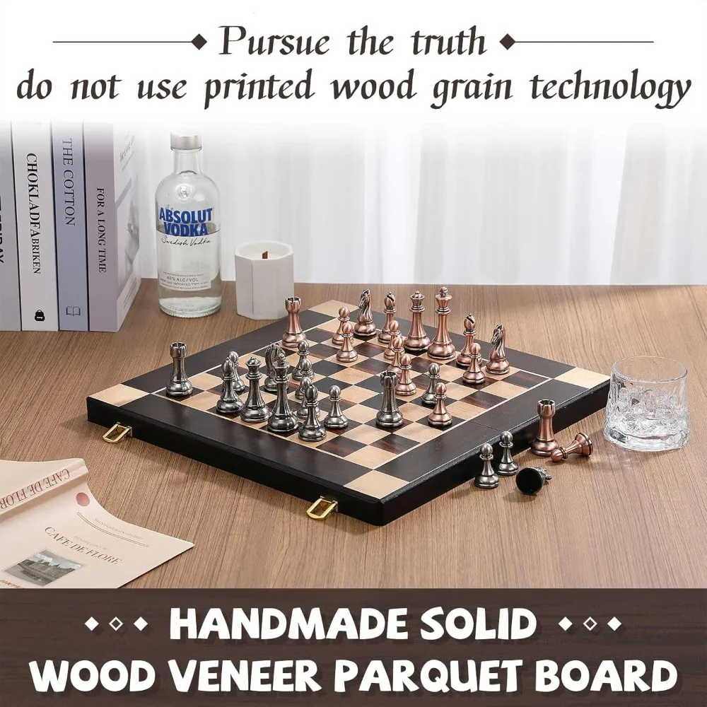 15 Inch Premium Wooden Chess Set Foldable Board Game with Chess Pieces for Adults Kids Tabletop Game