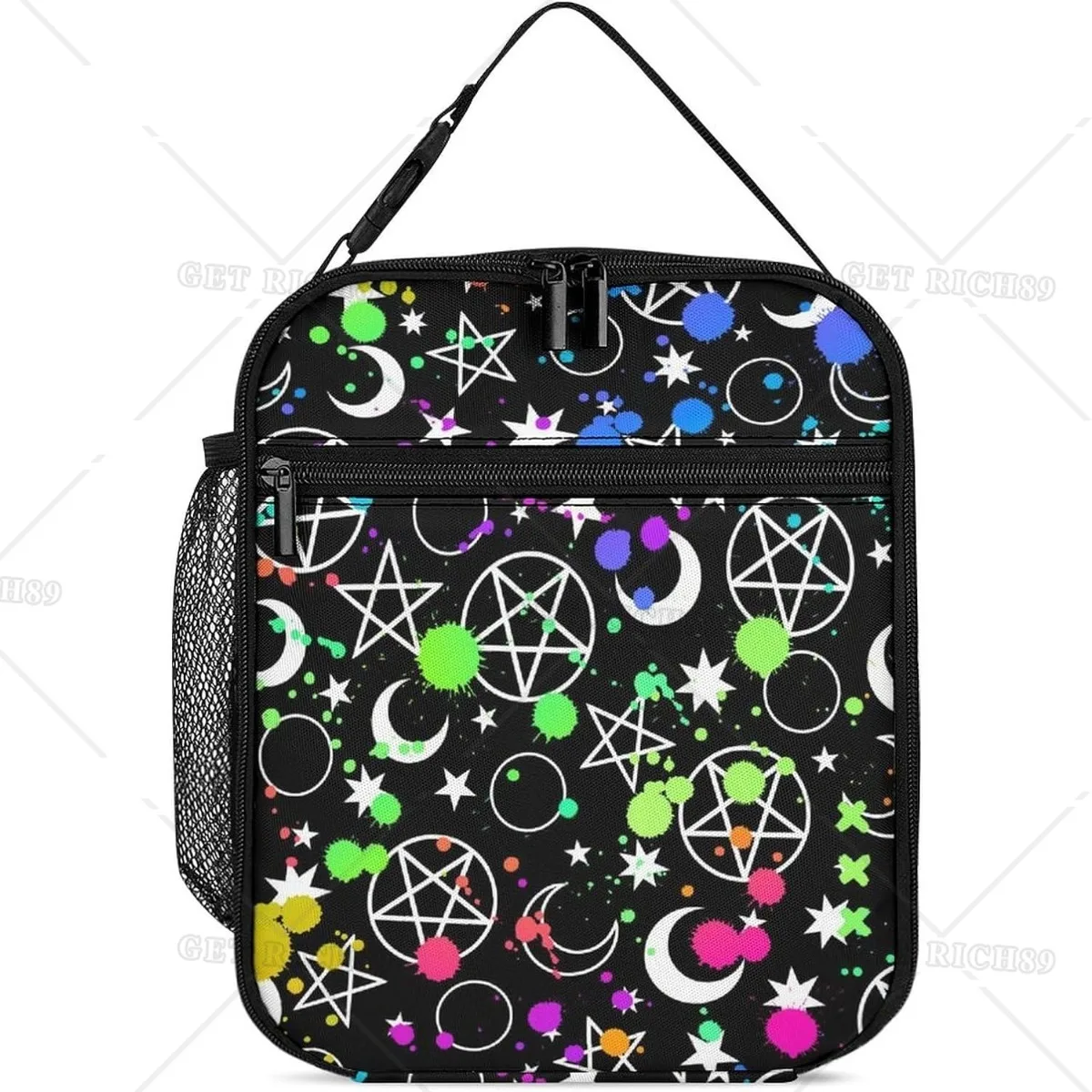 Space Moon Magic Reusable Lunch Bag for Men Women, Portable Large Capacity Lunch Box Lunch Bag with Side Pocket for Outdoor