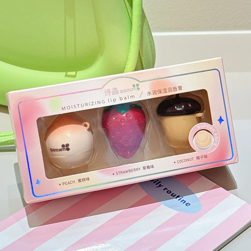 Juego de bálsamo labial hidratante, miel, melocotón, fresa, nuez, cambio cálido, lápiz labial, crema para el cuidado de los labios afrutados, línea de labios debilita