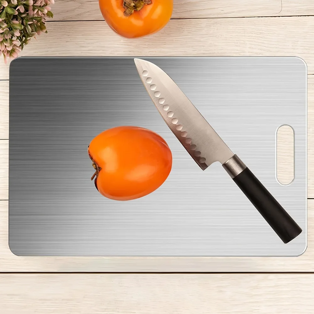 1 PC Stainless Steel Cutting Board with Handle Cutting Boards for Kitchen Titanium Cutting Board for Meats Fruits Vegetables