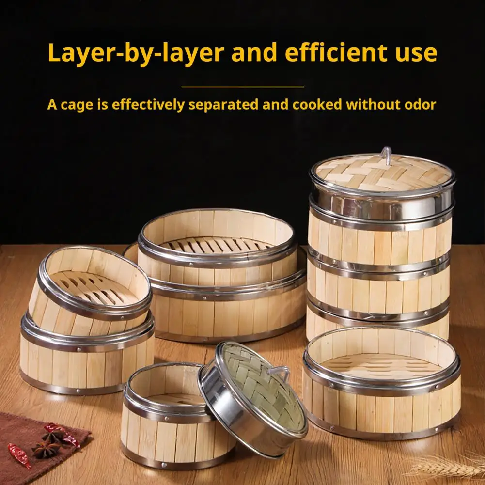 Sustainable Kitchen Tool Eco-friendly Handmade Bamboo Steamer for Dumplings Buns Food Grade Bpa Free Basket with Lid Sustainable