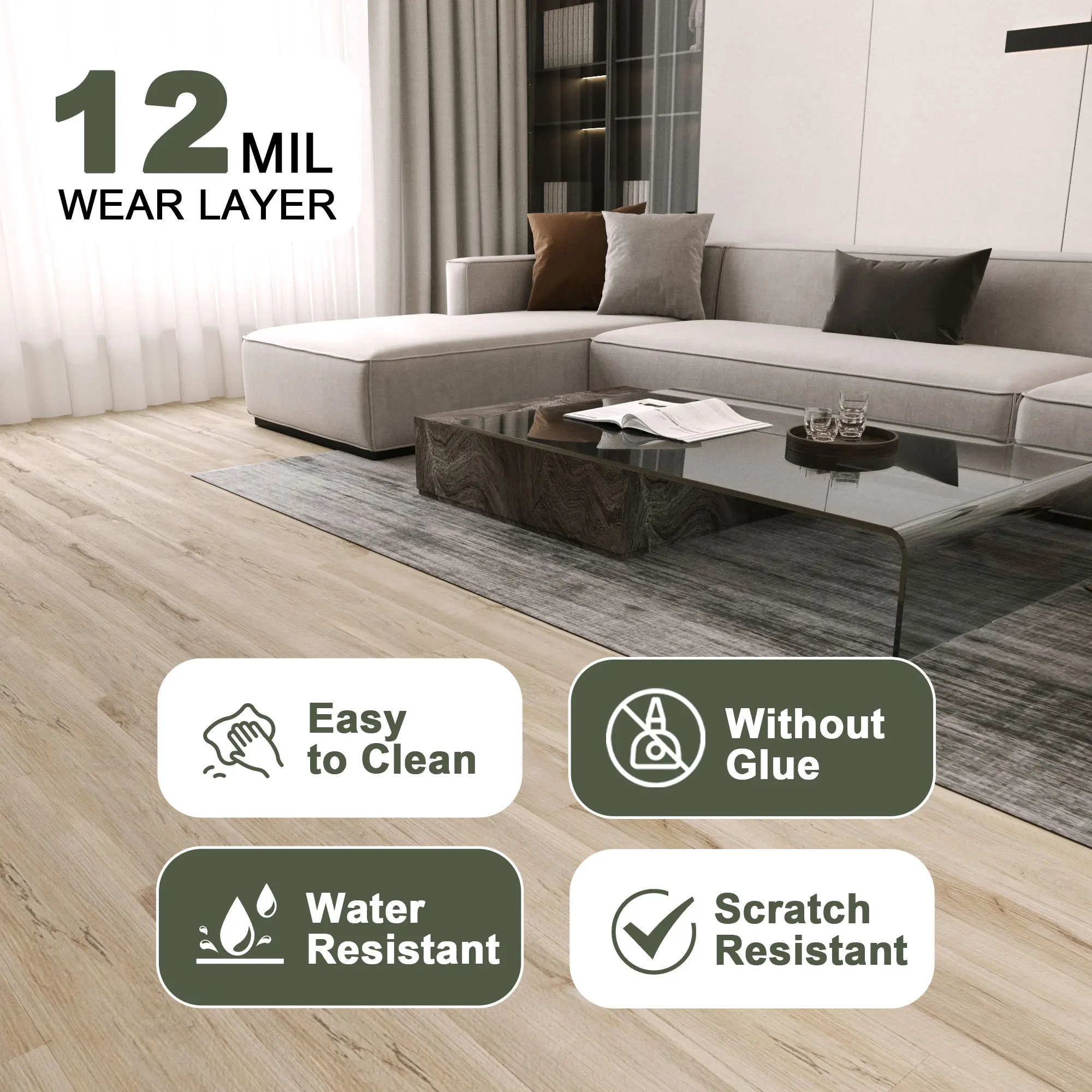 30 قطعة 6 بوصة. × 36 بوصة. بلاط أرضيات قابل للتقشير والالتصاق بسمك 1.8 ملم للولايات المتحدة