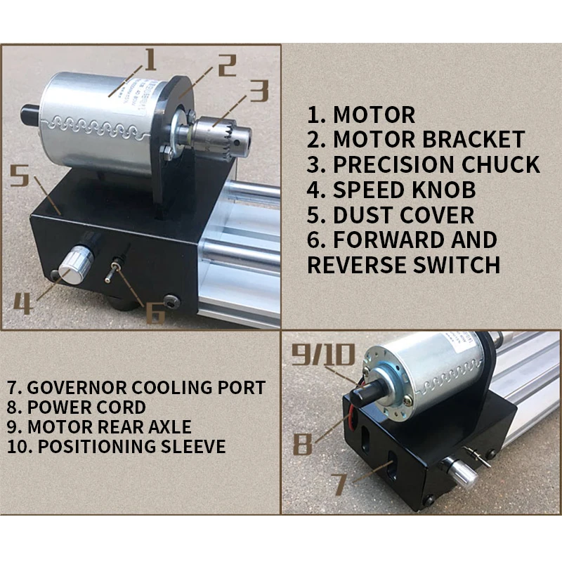 Upgrade DIY Multi-Function Mini Lathe 12-24V Guide Rail Forward Reverse Drilling Grinding Polishing
