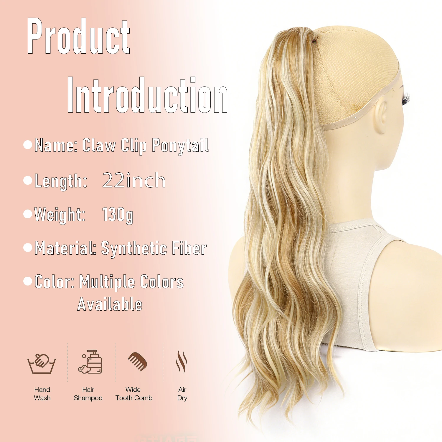 22 Inch Curly Wavy Claw Clip Ponytail Hair Extensions Synthetic Hairpiece Small Claw Clip in Hairpiece for Women Heat Resistant