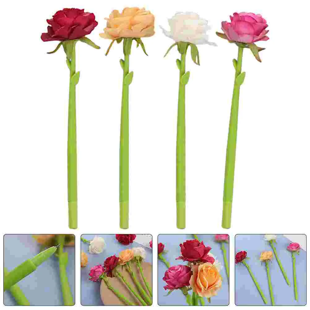 

4 Pcs Desk The Flowers Rose Ballpoint Pen Student Miss Pens Artificial Silica Gel Cute Decorative