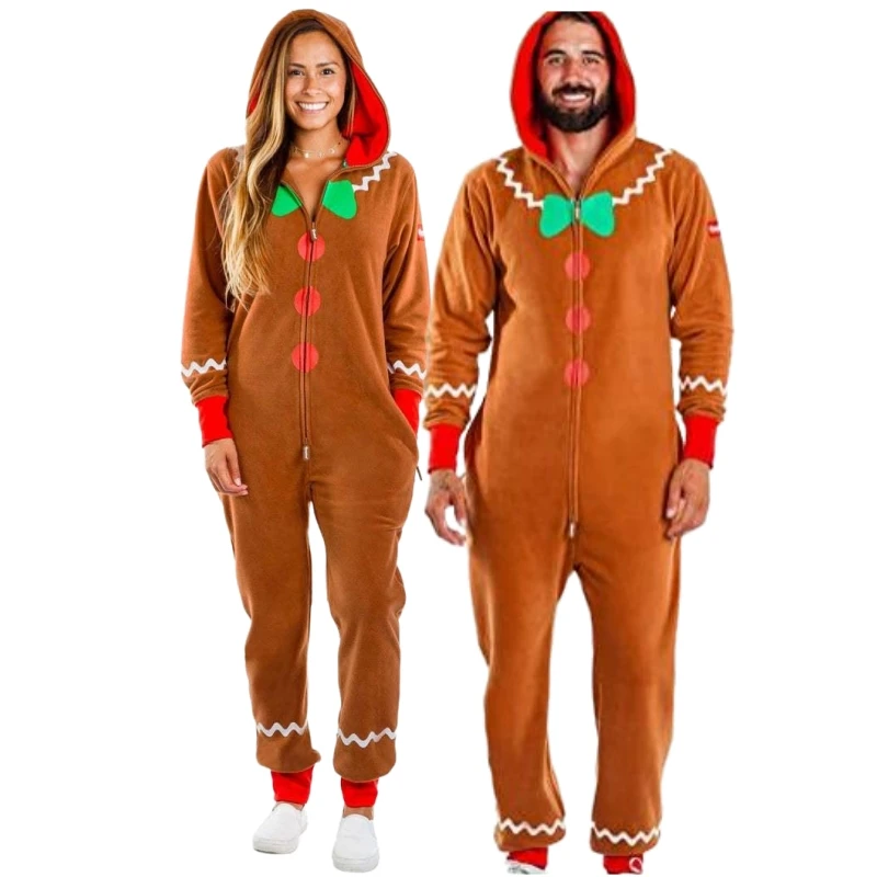 Gingerbread Man Costumes Family Hooded Jumpsuit Christmas Outfits Kids Brown Homeware Gingerbread Costume Pajamas Cosplay Onesie