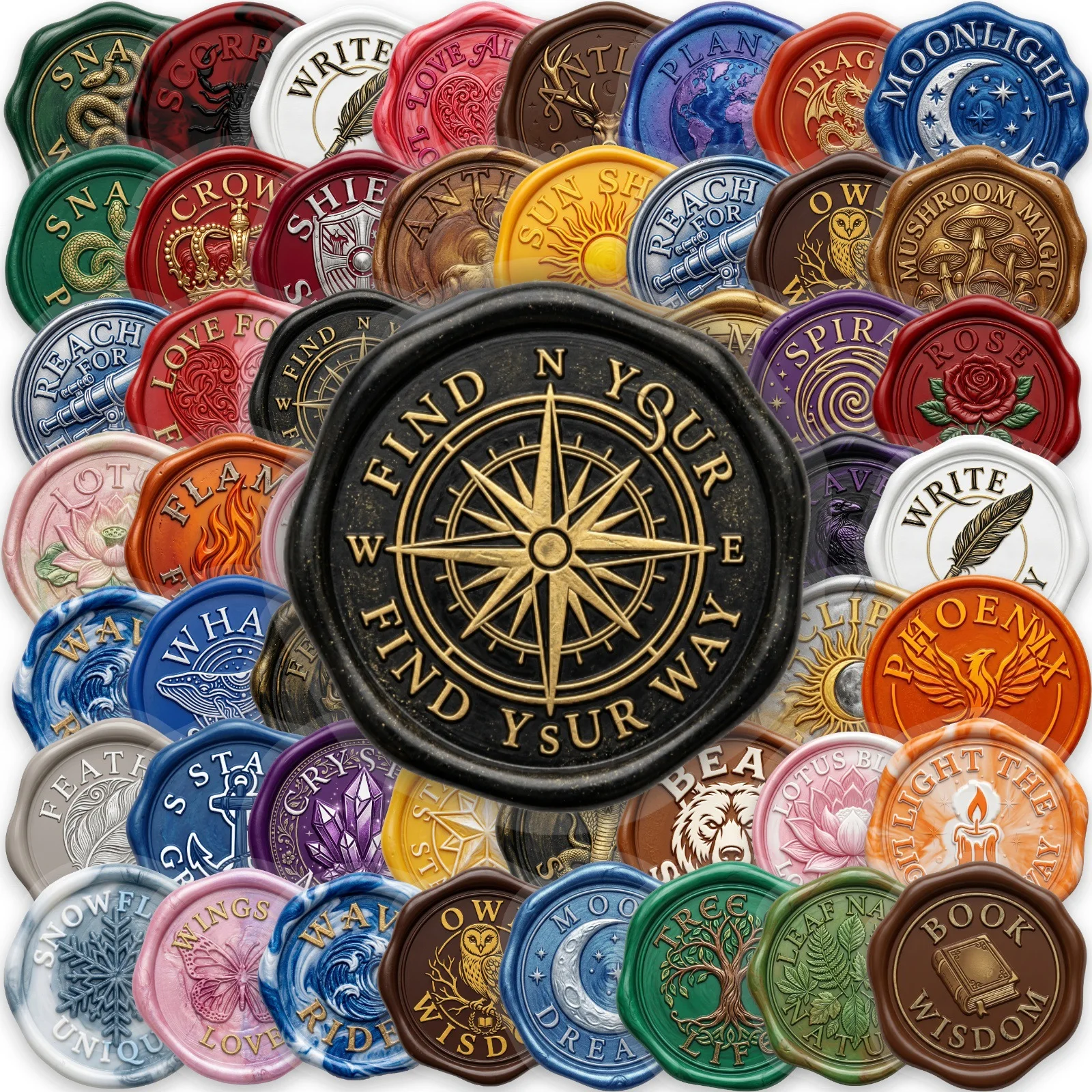 50 Pcs PET Wax Seal Stamps Stickers Retro Transparent Labels Vintage Design Adhesives for Luggage Box Envelope
