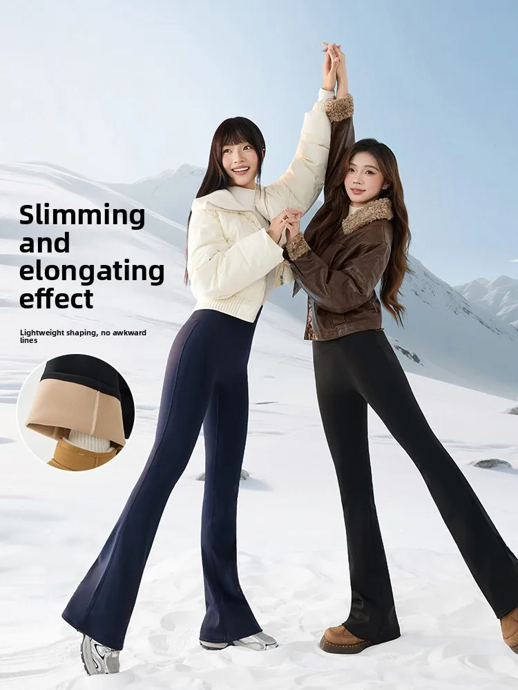 

High-Waist Fce Lined Yoga Pants Women's Fitn Capri Pants Strong Prure Leg Slimming ark Pants Winter Thiened