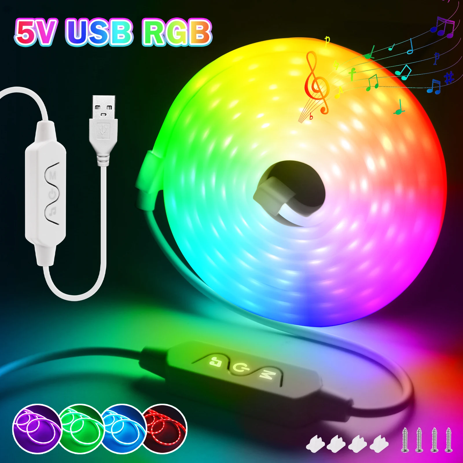 

5V RGB Neon LED Strip with Music Sync 1M 2M 3M 4M 5M Neon Rope Light Waterproof Flexible Tape DIY Sign for Home Decor Lighting