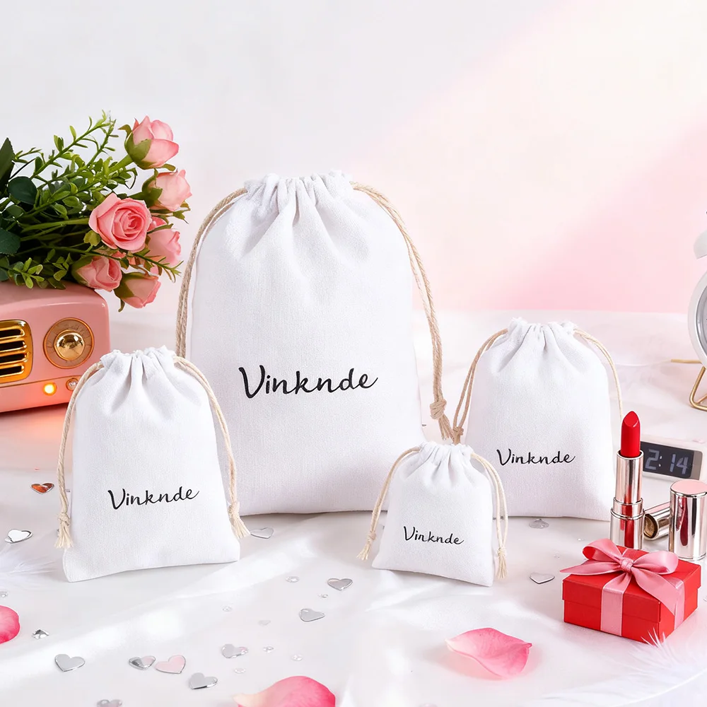 

50Pcs 3*4‘’ Small Cotton Linen Jewelry Gift Soap Packing Sachet Drawstring Natural Muslin Pouch Candy Bag Custom Print Logo