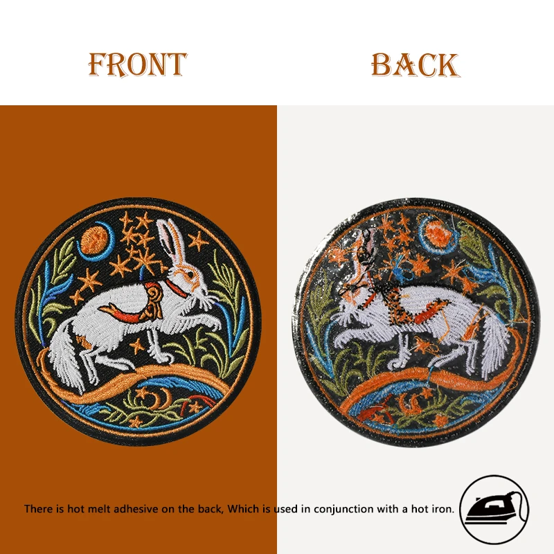 1PC Middle Ages Retro Rabbit Embroidered Patch Animal Inspiring DIY Gift Sew Iron On Patches For Clothes Cap Jacket Trucker Hat