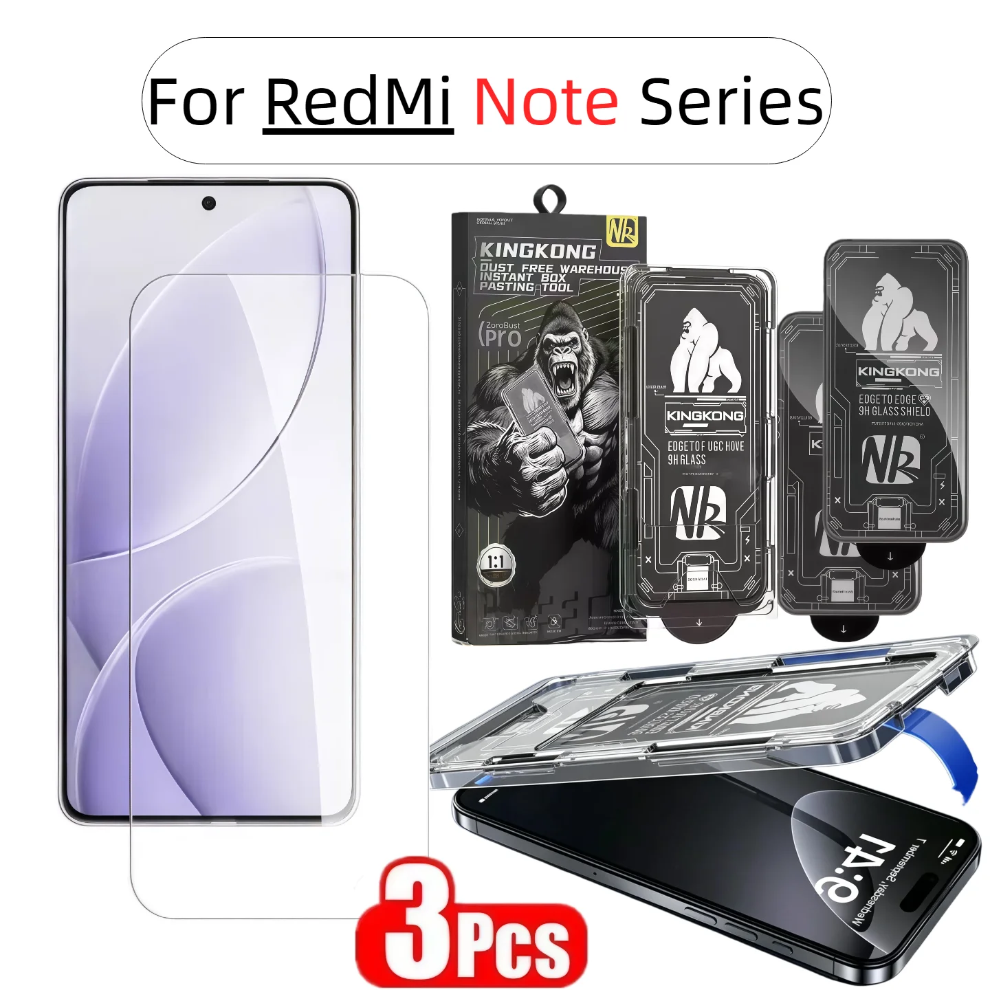 3 Stück HD-Displayschutzfolie aus gehärtetem Glas für Redmi Note 12Pro/13Pro/14S/13R/12Pro+/13/12/14 5G 4G – staubfrei, blasenfrei