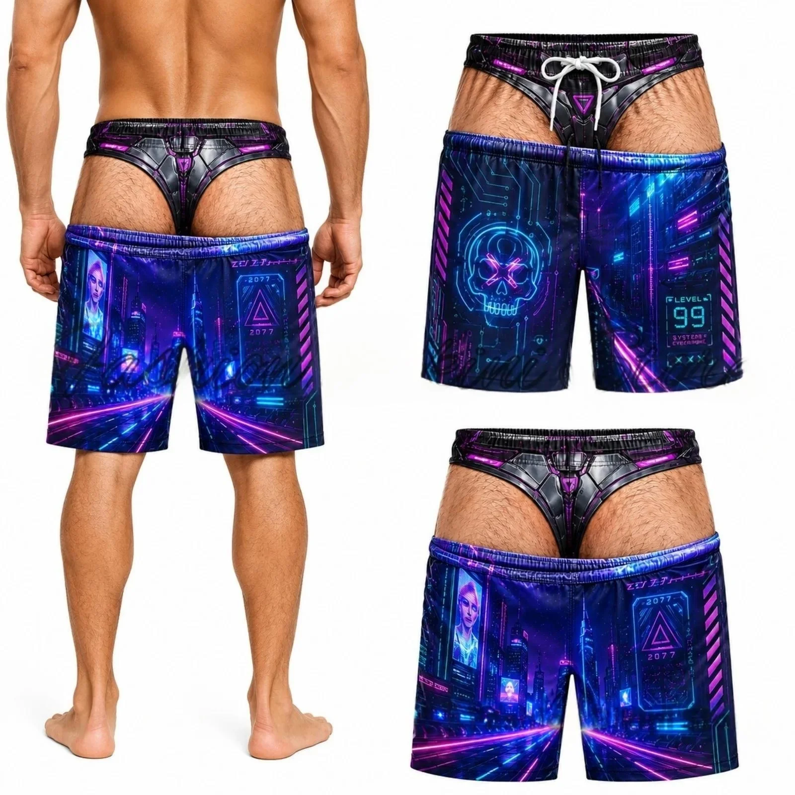 Men's Fun 3D Printed Swim Trunks, Hawaiian Style Quick Drying Summer Beach Shorts, Unique Casual and Fashionable Styling