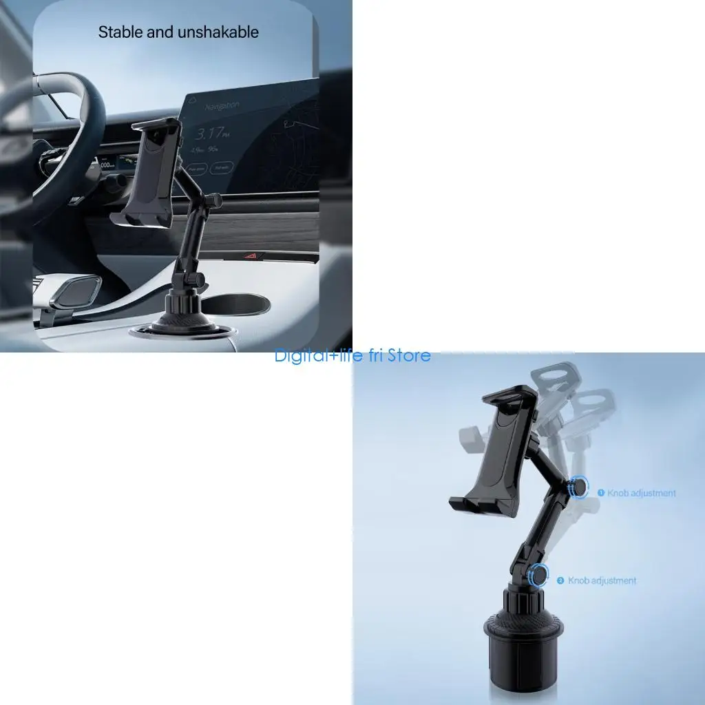 E06D Car Cup Holder Tablets Mount Adjustable Arm for Pad Phone 4-12.9inch Devices
