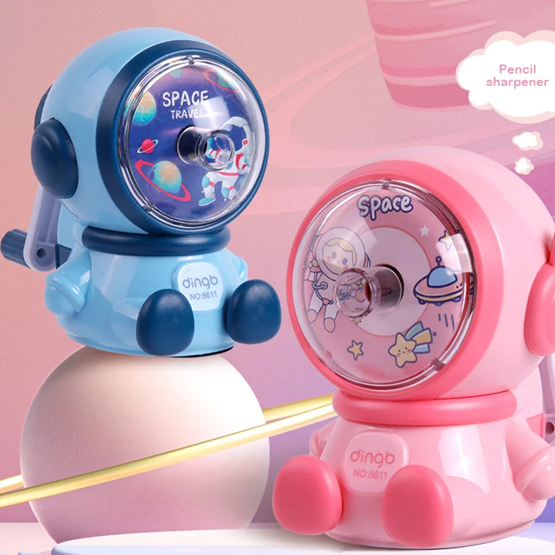 مبراة أقلام رصاص كرتونية لرائد الفضاء، مبراة يدوية يدوية، مستلزمات مدرسية كاواي، قرطاسية لطيفة، هدية لطلاب المدارس