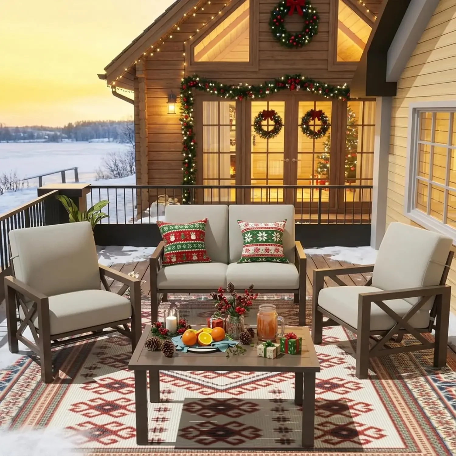 

Комплекты садовой мебели, 4-местный современный металлический секционный диван для патио, 2-местный диван для бесед, на заказ