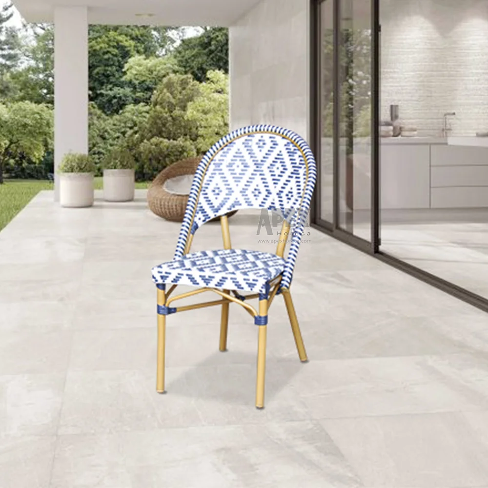 Outdoor French Bistro Chair Stacking French Cafe Metal Rattan Outdoor Bistro Chair For Restaurant Dining