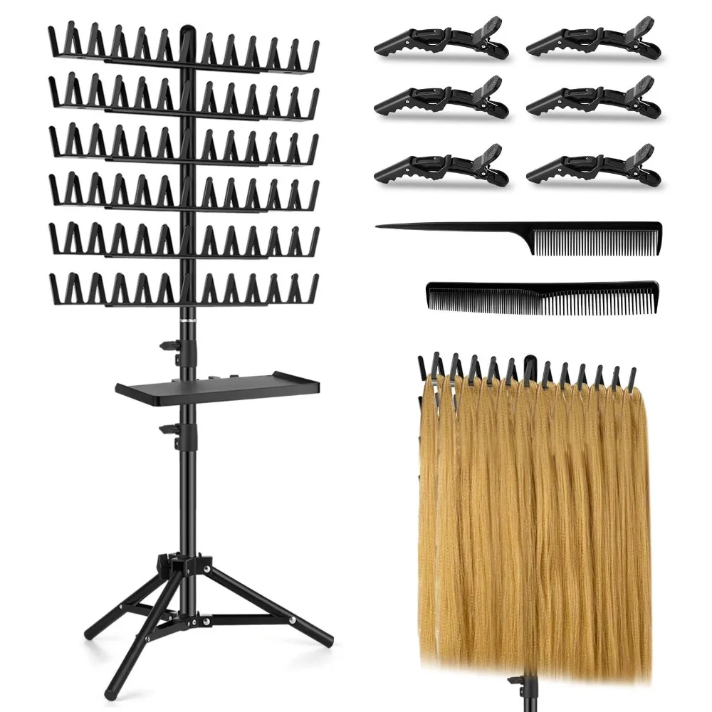 

144 Pegs Double Sided Hair Braiding Rack Braiding Hair Display Stand Adjustable Braiding Rack with Combs Hair Clips