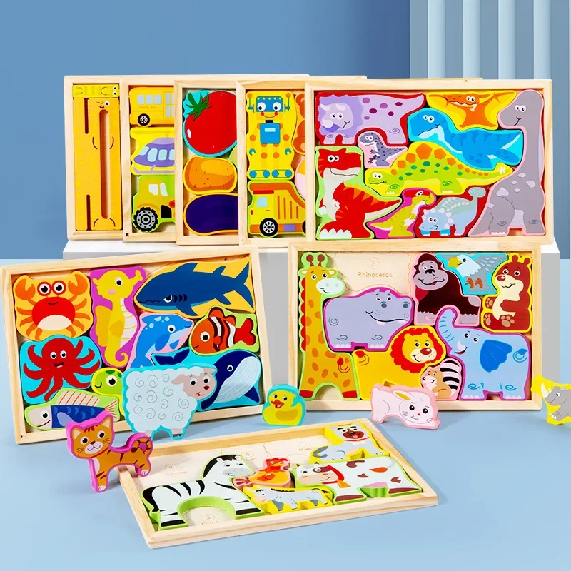 

Wooden creative theme three-dimensional puzzle kindergarten children enlightenment cognitive cartoon animal numbers