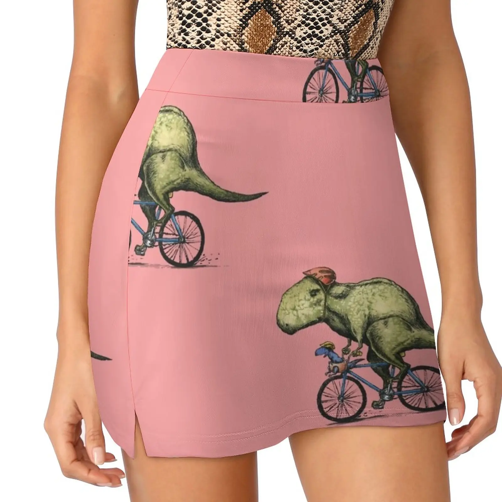 

T-Rex Bikers , Bicycle Riding Dinosaur Design Women's skirt Y2K Summer Clothes 2022 Kpop Style Trouser Skirt With Pocket T Rex