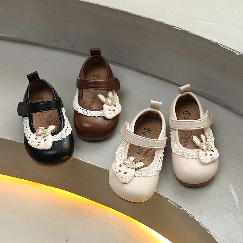 

Новые детские туфли Мэри Джейн для девочек 2026 года, с милым кроликом, кожаные, на шнуровке, для свадьбы и вечеринок, детские туфли-принцессы без каблука