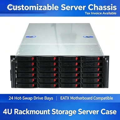 Rack‑Mount 4U Server Storage Chassis,24 Hot‑Swap HDD Slots EATX Dual Mainboard Holder for Cloud Computing Storage