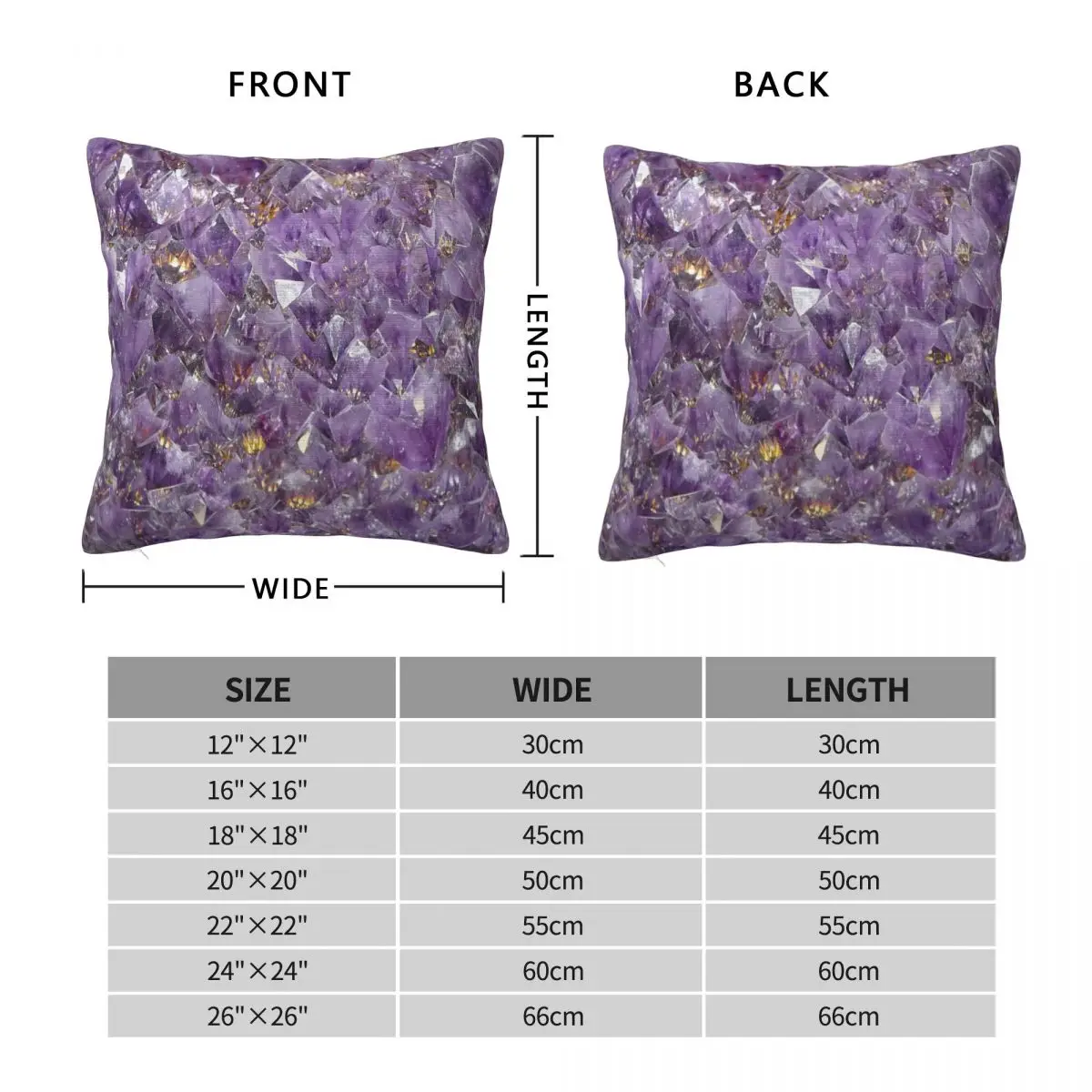 Amethyst Square Pillowcase Polyester Linen Velvet Creative Zip Decor Home Cushion Case 18