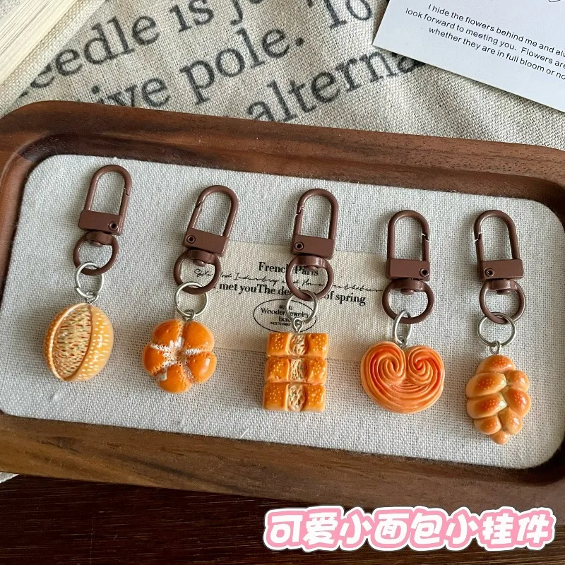 Mini Simulation Bread Key Chains Cute Resin Pastry Food Pendant Decorative Key Ring Kawaii Backpack Small Gift for Food Lovers