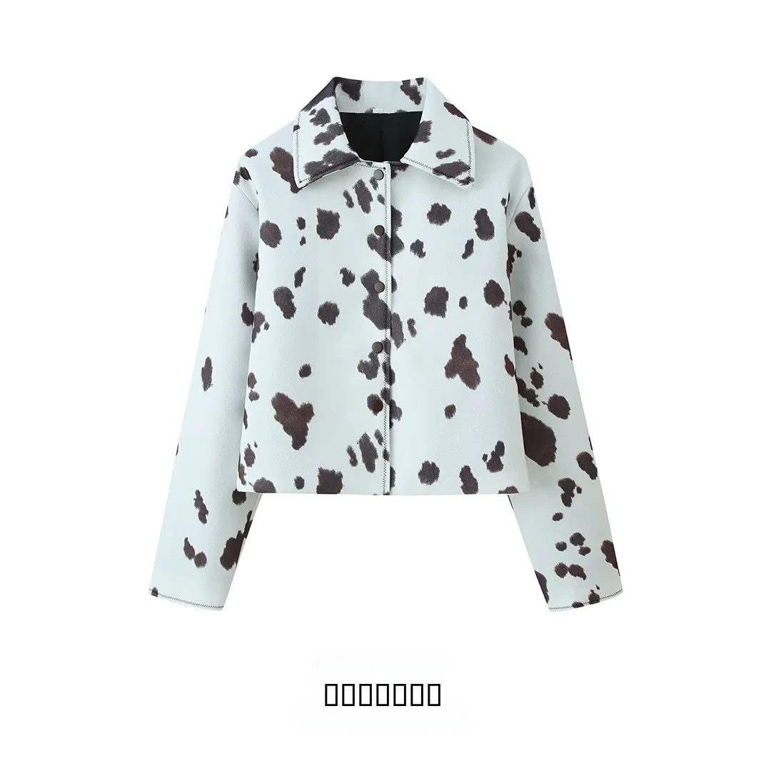 

Faionable Street Sle ort Jaet Women's Print Asymmetric Polyester Fiber Long Sve Button Closure Outerwear