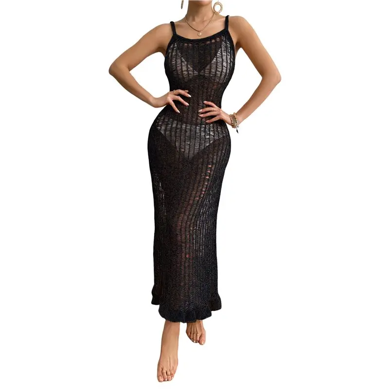 

CYL-Women Hollow Out Knit Bodycon Crochet Maxi Dress Bathing Suit Cover Up Long Beach Long Dresses