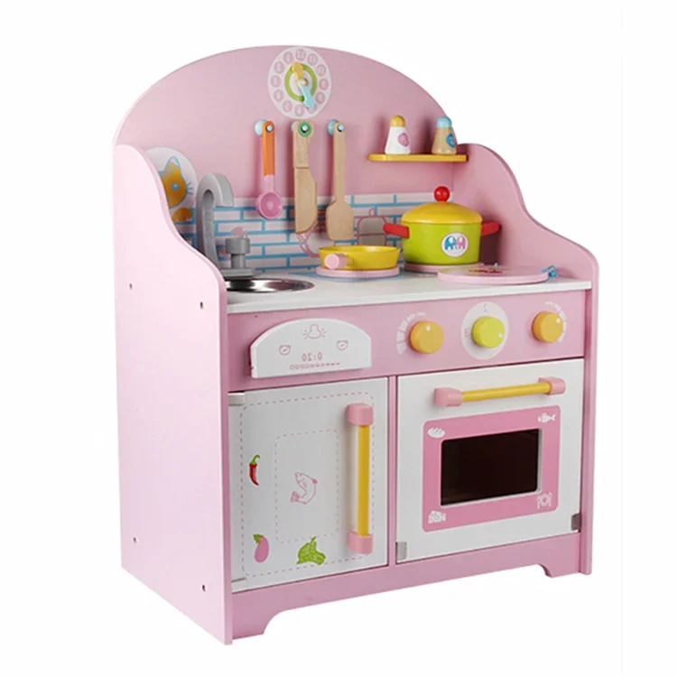 Kids Play Easy Assembly Pink Modern Comfort Toy Kitchen Set Wood