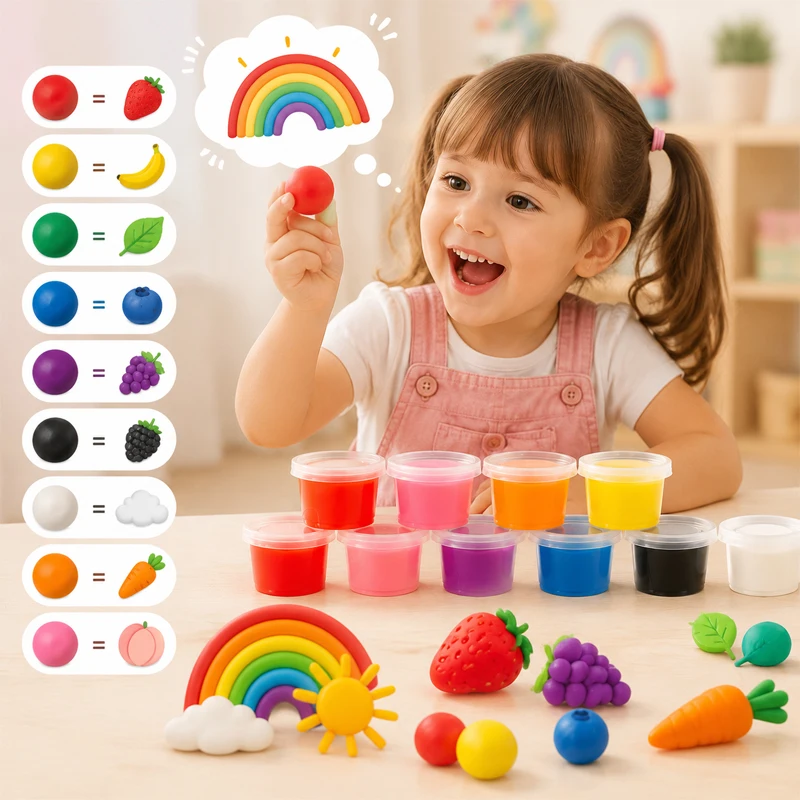 20/27Pcs Kids Play Dough Accessories Cartoon Animals Hamburger Fruit Color Clay Molds Set Children's DIY Play Dough Toy Series