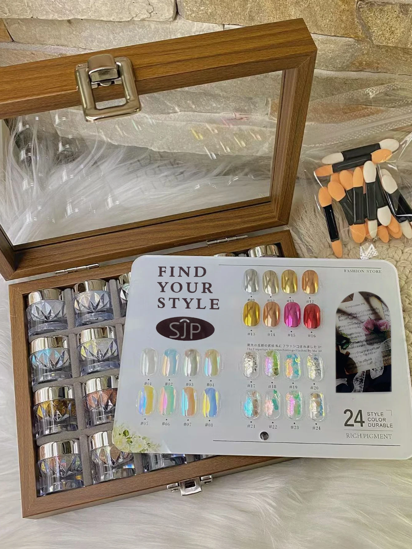 مسحوق مرآة سحرية ممتازة لضوء القمر 1/24 لونًا، مسحوق أوبال، مجموعة مسحوق مرآة سحرية مع حوامل ألوان وصندوق تخزين #2