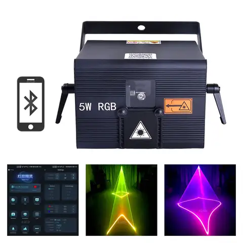 USA Warehouse 5W RGBW Laser Animation Scan Projector Lights + Apple & Android App Control ILDA For Party Bars DJ Stage Lighting