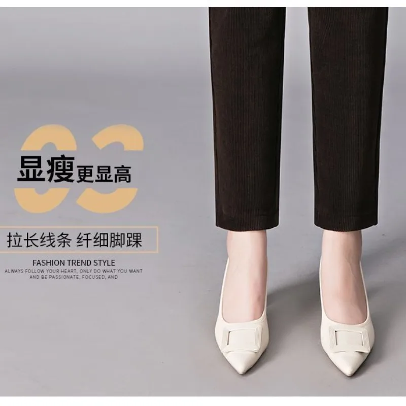 Spring and Autumn Women\'s Elastic Pants High Waist Solid Pocket Letter Printing ElasticSlim Commuter Fashion Casual Pants