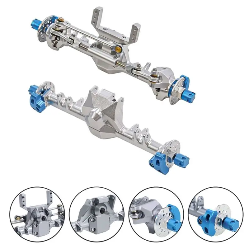 A84F-Aluminum Front Rear Straight Axle With Hydraulic Steering Link For RC Crawler SCX24 Deadbolt 90081 C10 Gladiator Sliver