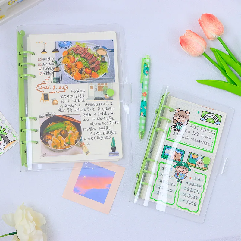 A6/A5 Pink Blue Purple Green Binder Notebook Cover & Photo Sticker Collect Book Diary Agenda Planner Paper School Stationery